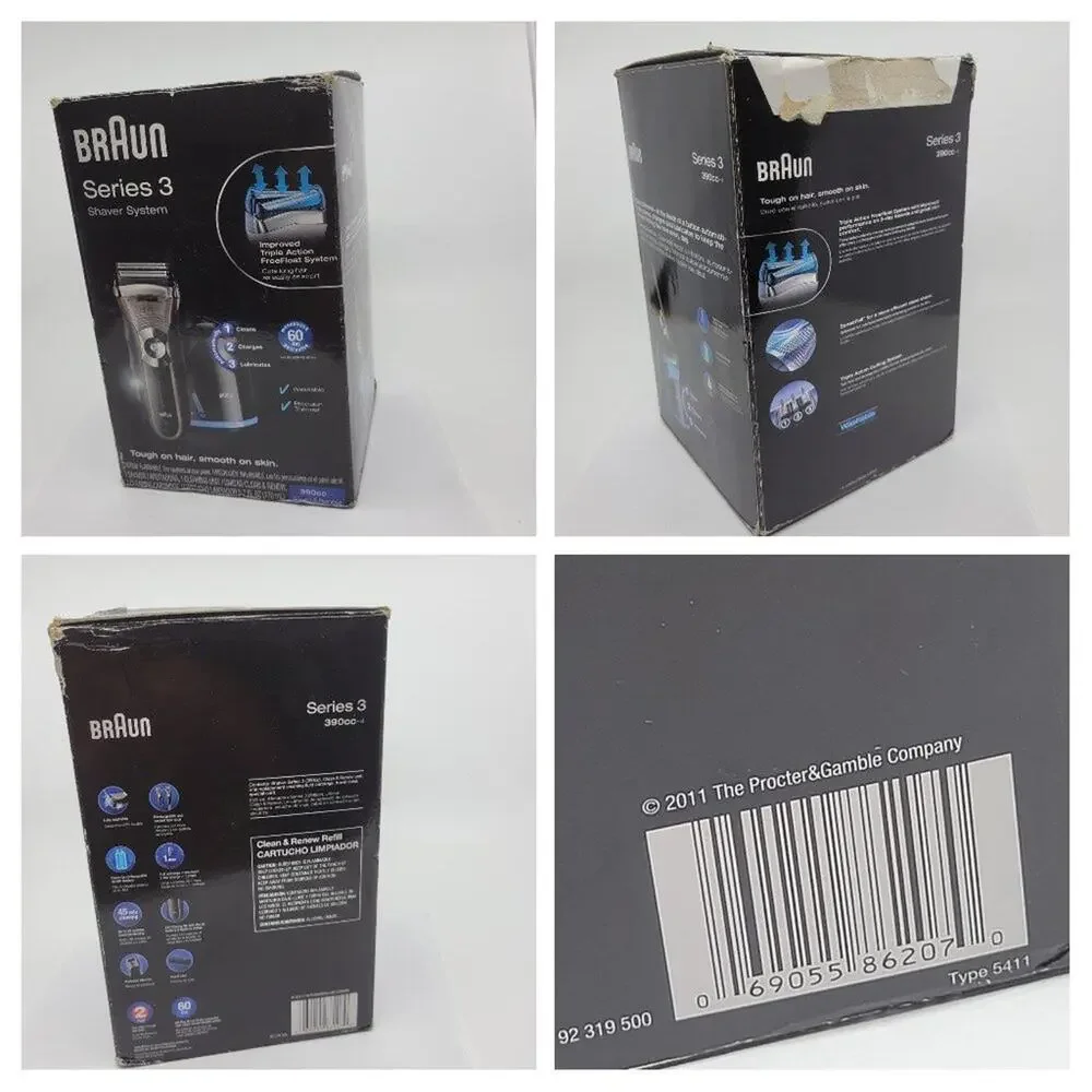 Braun Series 3 390cc-4 Cordless Rechargeable Mens Self-Cleaning Electric Shaver
